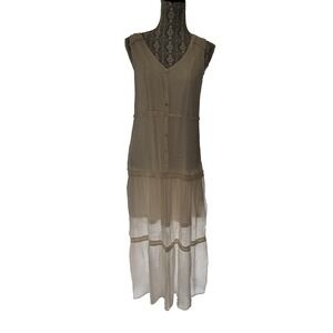 Doe & Rae Women's Sleeveless V Neck maxi Dress Lace Detail Size L cottage core